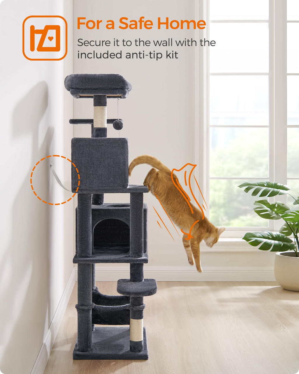 155 cm Multi-Level Cat Tree with Hammock & Caves
