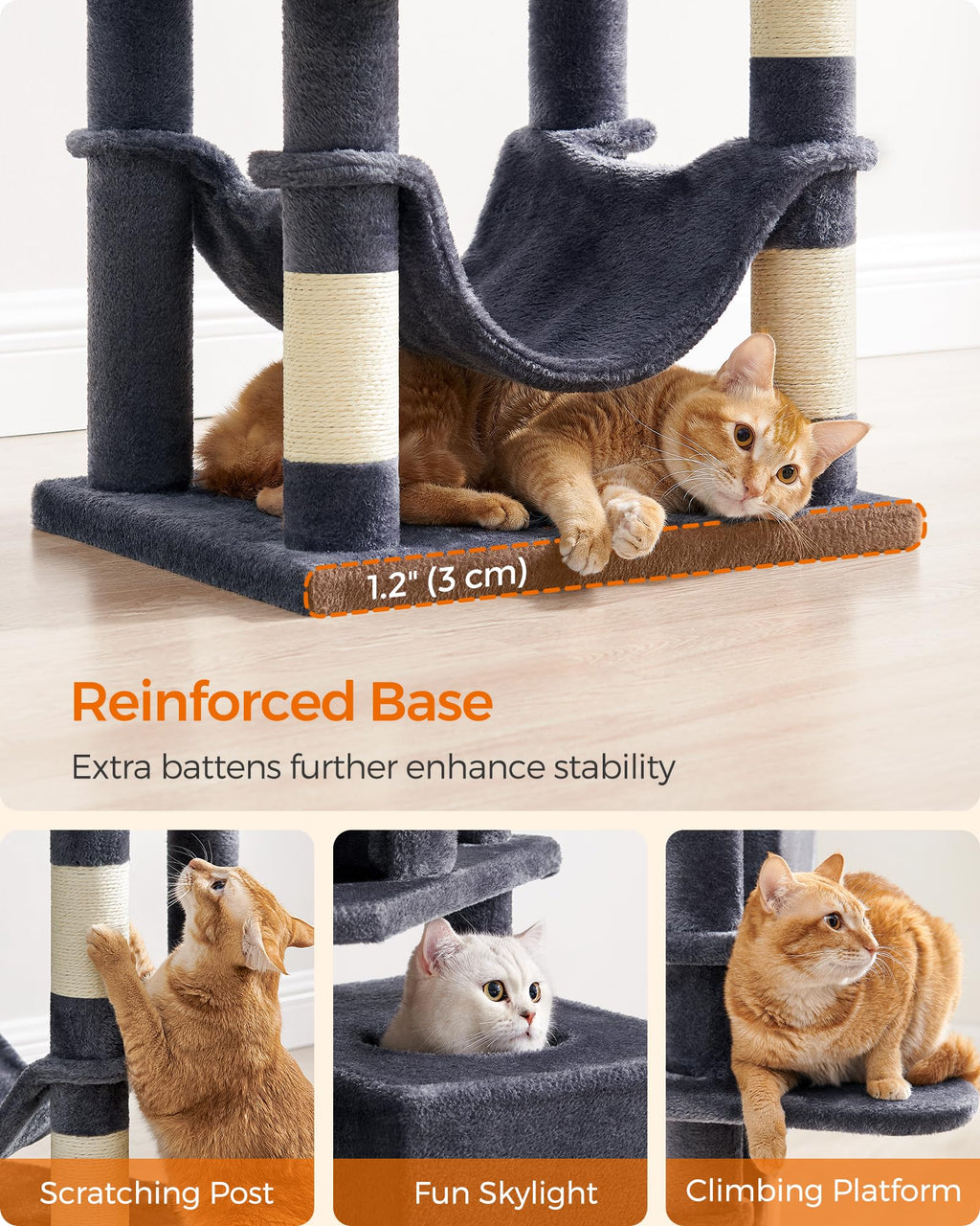 155 cm Multi-Level Cat Tree with Hammock & Caves