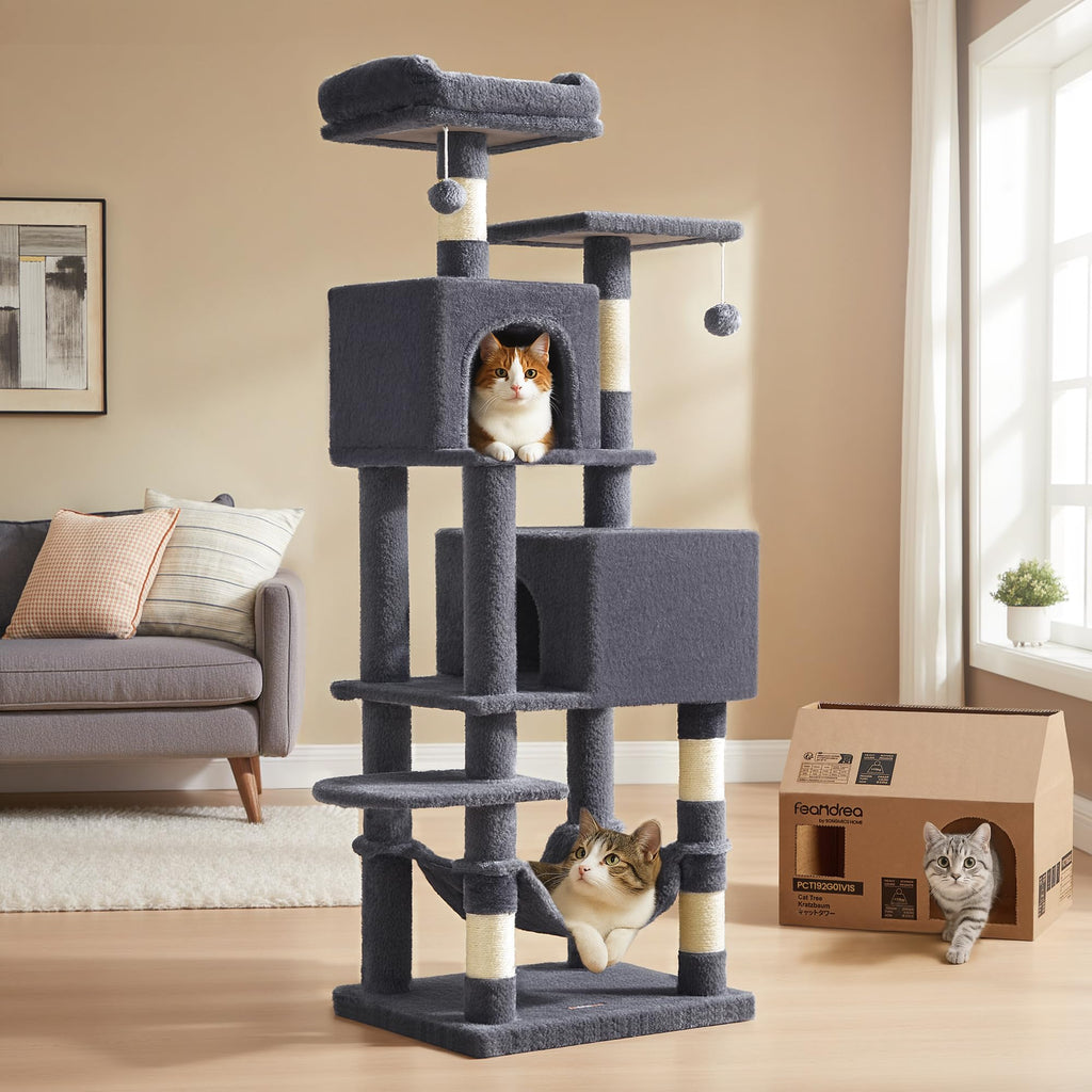 155 cm Multi-Level Cat Tree with Hammock & Caves